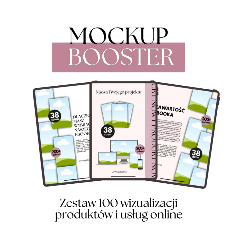 Mockup Booster - zestaw 100 wizualizacji produktów i usług online