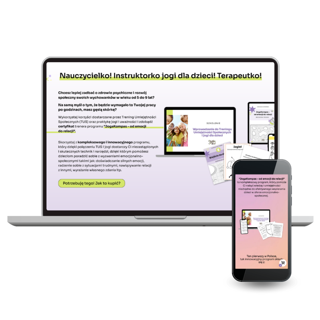 Strona sprzedażowa dla nowego projektu, łączącego jogę oraz zajęcia TUS dla dzieci
