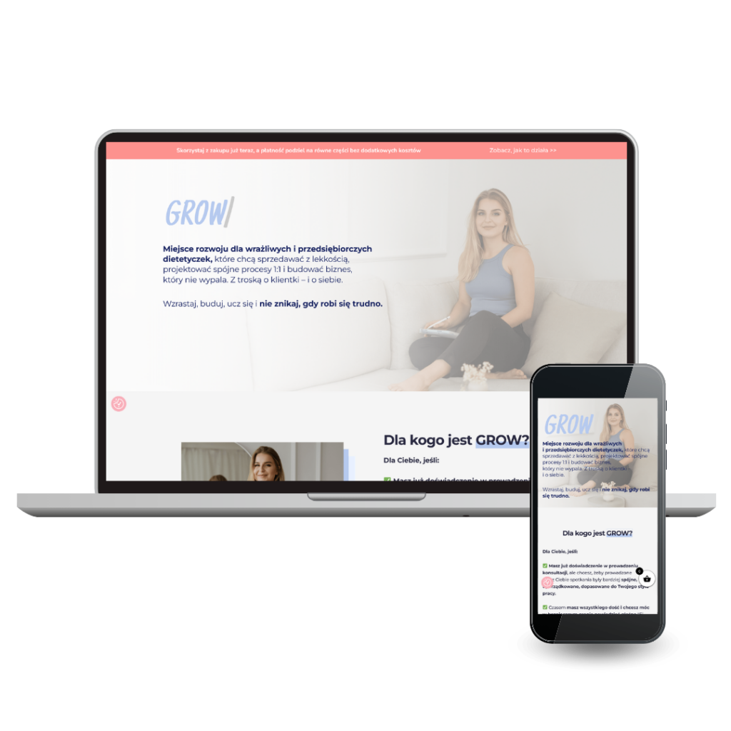 Strona sprzedażowa dla przestrzeni grupowej premium dla dietetyczek